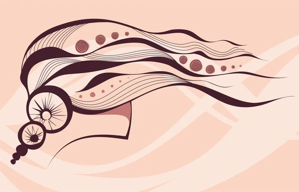 美しい長い髪と手描きの抽象的な美人 — ストック写真