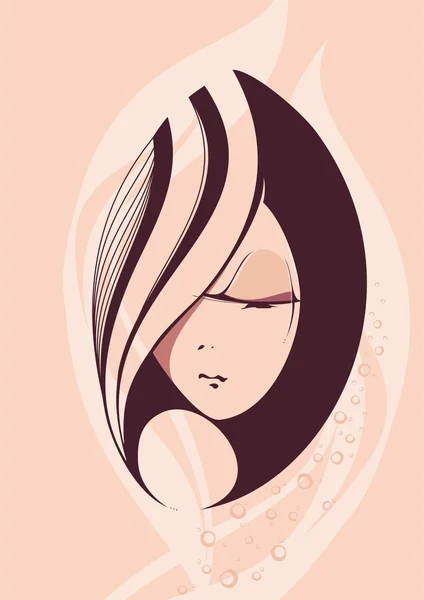 Absztrakt a gyönyörű kézzel rajzolt nő gyönyörű hosszú hajú — Stock Fotó