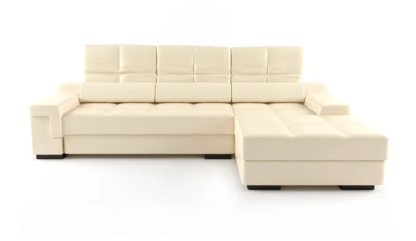 Luxuoso sofá bege couro branco — Fotografia de Stock