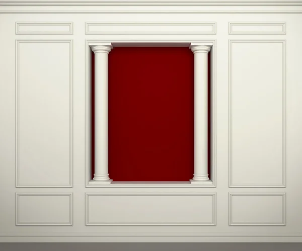 Červená stěna s klasickým sloupců a říms — Stock fotografie