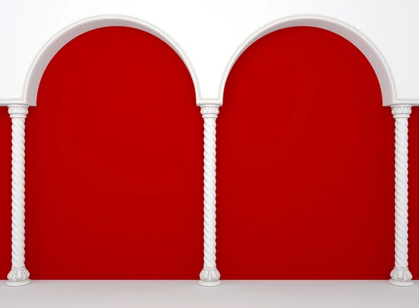 Mur rouge luxueux avec colonnes et arcs gracieux — Photo