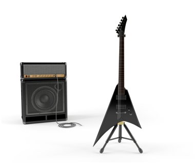 Electric guitar and combo guitar amplifier with speaker cabinet isolated on clipart