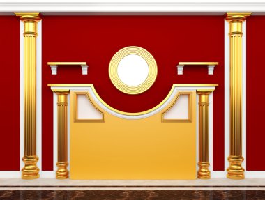 Red Wall with classical columns of gold and stucco clipart