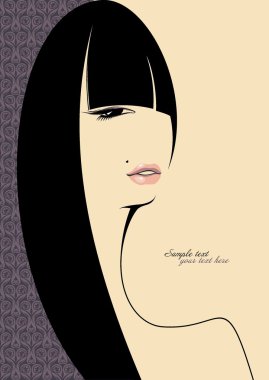 Portrait of gorgeous girl with long black hair. Place for your text clipart