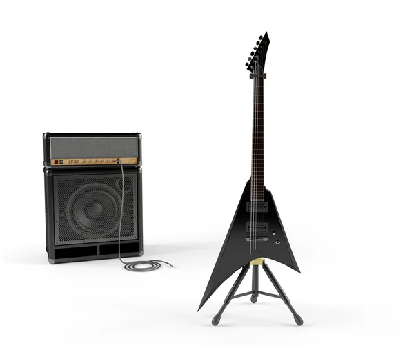 Chitarra elettrica e amplificatore per chitarra combinata con altoparlante isolato su — Foto Stock