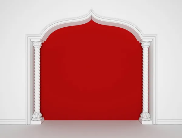 Rote Wand mit Säulen und einem Bogen im östlichen Stil — Stockfoto