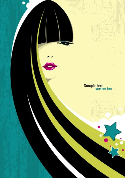 Een mooi meisje met lange zwarte haren en lichte make-up op grunge CHTERGRO — Stockfoto