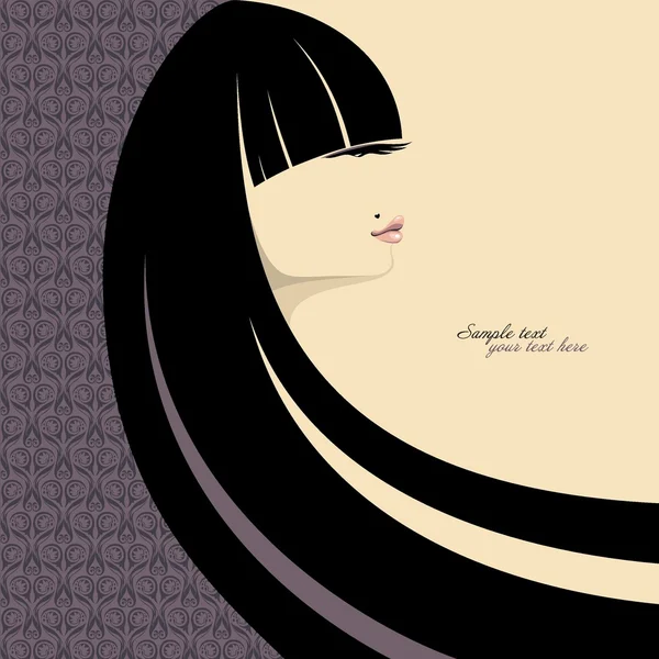Retrato de menina linda com cabelo preto longo. Lugar para o seu texto — Fotografia de Stock