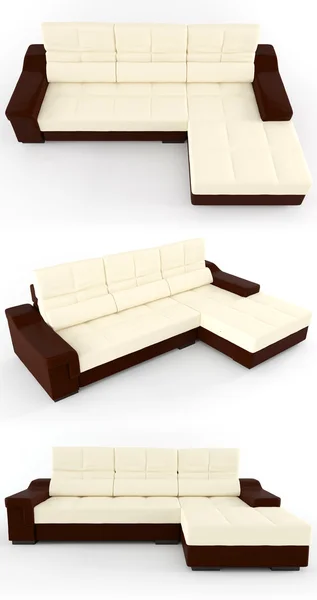 Бежевый кожаный диван на белом фоне — стоковое фото