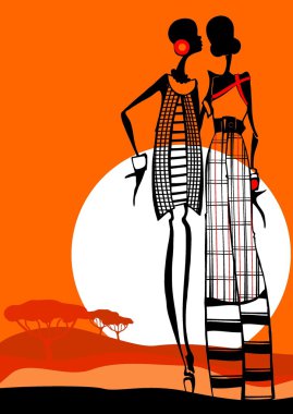 The fashionable African girls who is stylishly dressed clipart