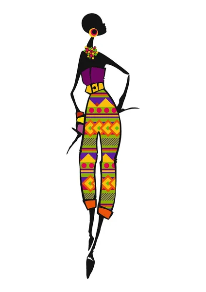 Jovem menina africana em um vestido longo e brilhante —  Vetores de Stock