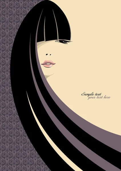 Portrait of gorgeous girl with long black hair. Place for your text. Vector — Stock Vector