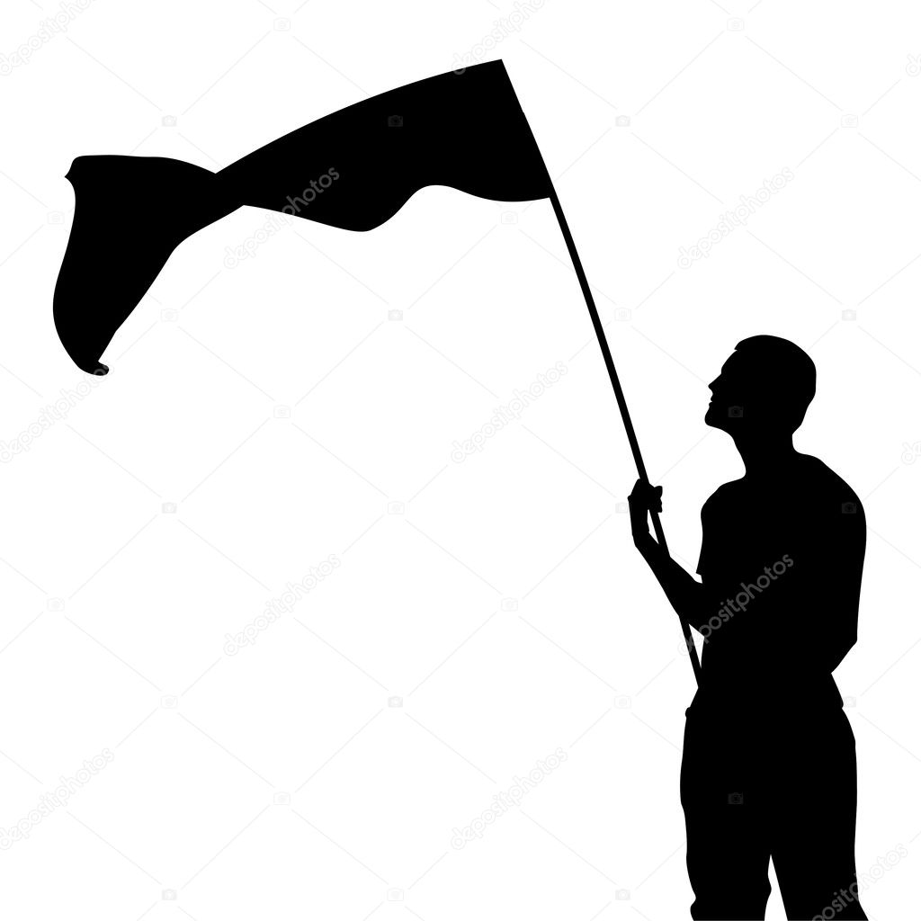 Man with flag silhouette. Vector illustration