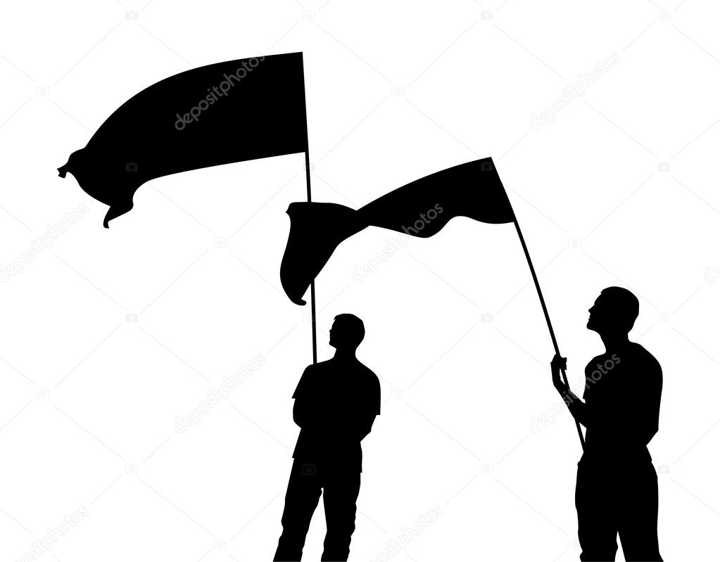 Men with flag silhouettes. Vector illustration