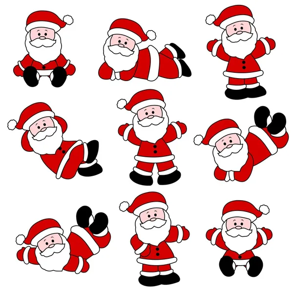 9 Festive Cute Santa Set for Christmas — Stock Vector