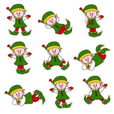 Xmas Cute Elf Set clipart