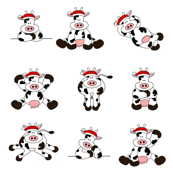 Cute Christmas Cow Set — Stock Vector