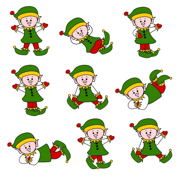 Set de elfos lindo de Navidad — Vector de stock
