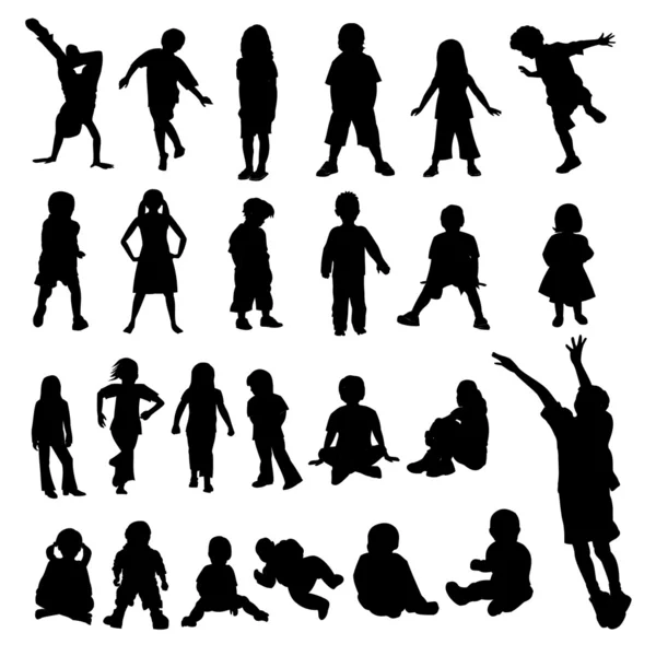 Veel kinderen en baby's silhouetten — Stockvector