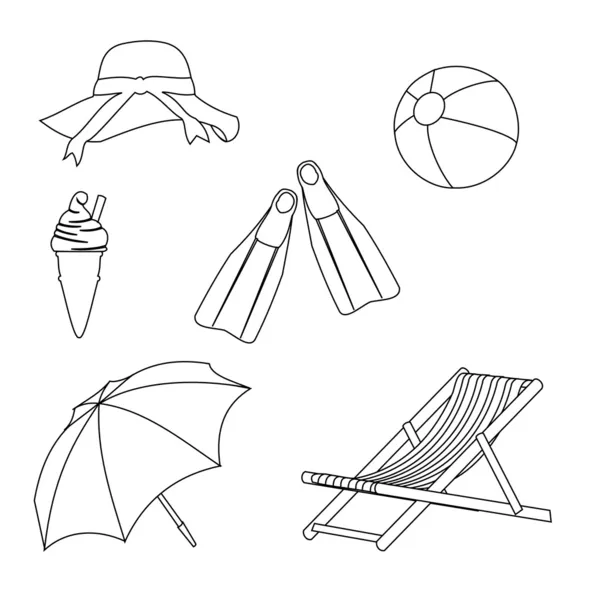 Disegno di stile linea di oggetti da spiaggia — Vettoriale Stock