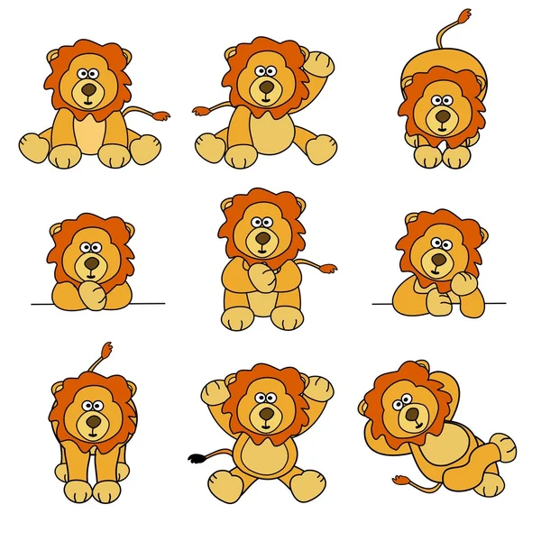 Lindo león conjunto — Vector de stock