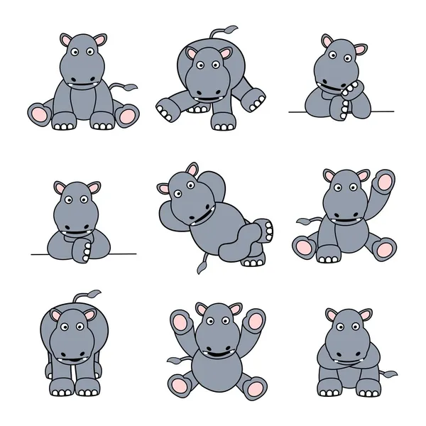 Lindo hipopótamo conjunto — Archivo Imágenes Vectoriales