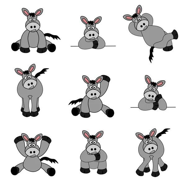 Cute Donkey Set — Stock Vector