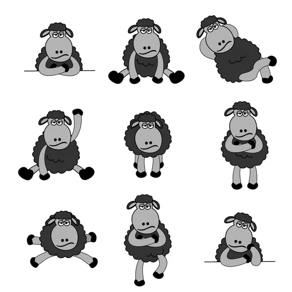 Cute Black Sheep Set — Stock Vector