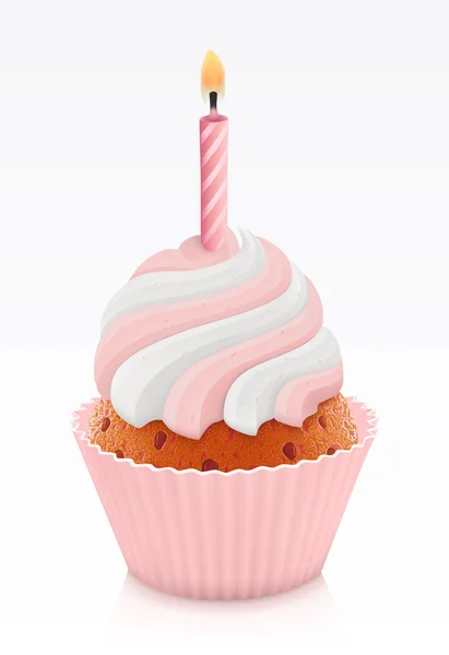 Pink birthday cupcake — Stock Vector