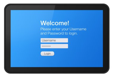 Interactive tablet with welcome screen clipart