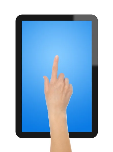 Tablet pc met hand — Stockfoto