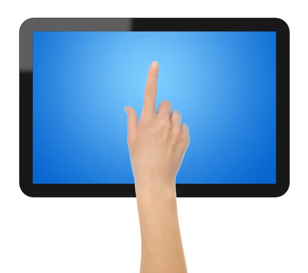 TabletPC med hand — Stockfoto