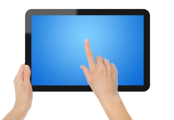Halten und Zeigen auf Tablet-PC — Stockfoto