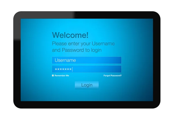 Tablet pc 上的欢迎屏幕 — 图库照片
