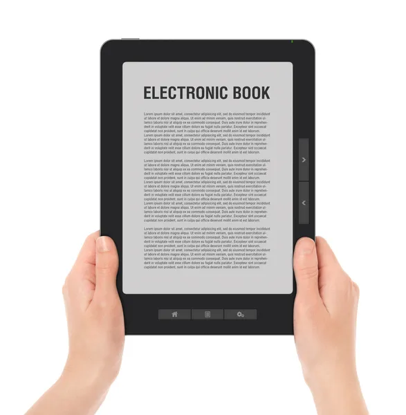 Sosteniendo el lector portátil de libros electrónicos — Foto de Stock