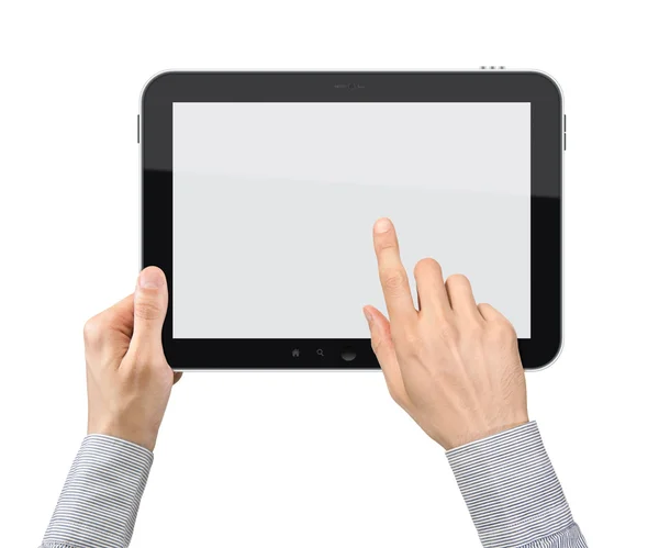 Gospodarstwa i punkt na komputerze typu tablet — Zdjęcie stockowe