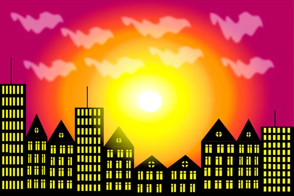 stock vector City sunset