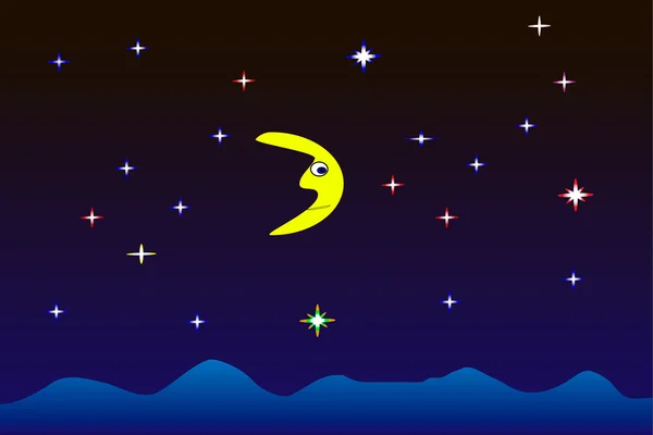 별 과 달 이 있는 밤하늘 — 스톡 벡터