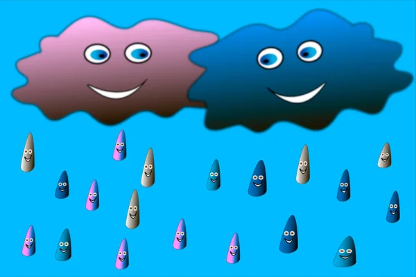 Cloud-boy et cloud-girl, pluie heureuse — Image vectorielle