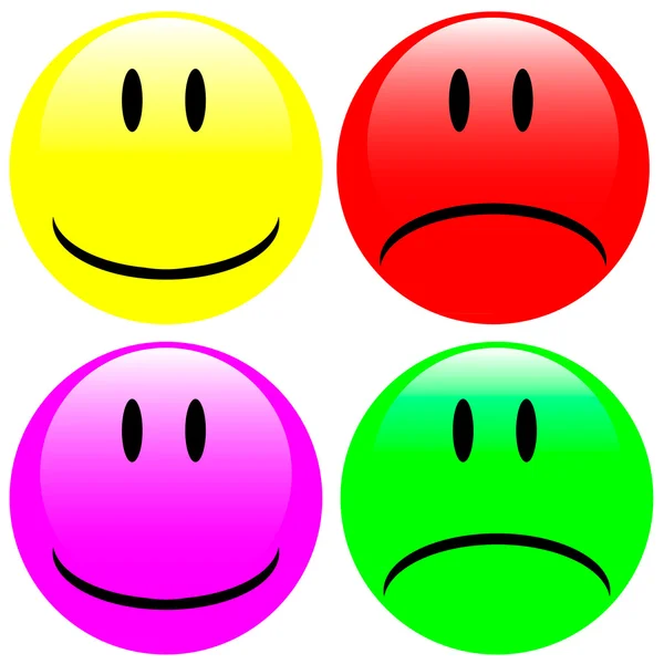 Four expression face button badge — Stock Vector
