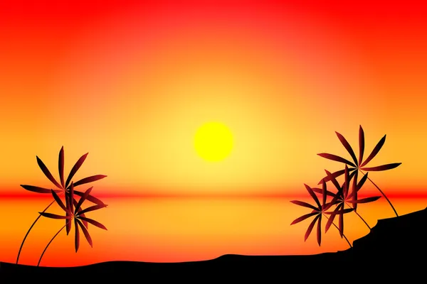 Τροπικό ηλιοβασίλεμα στην παραλία — Διανυσματικό Αρχείο