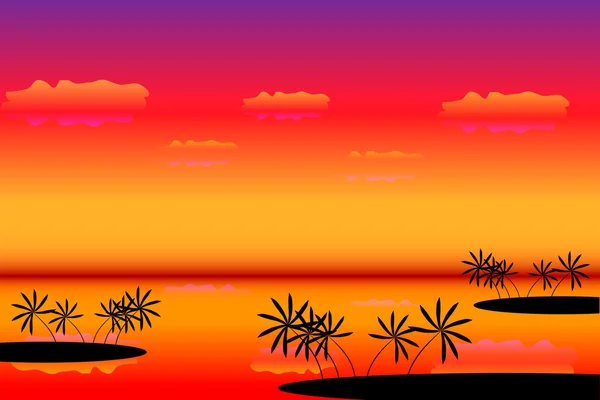 Tropisch strand zonsondergang — Stockvector