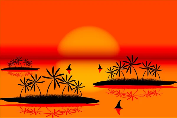 Море з островами на тропічному заході сонця — стоковий вектор