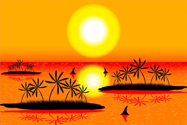 Moře s ostrovy na tropické slunce — Stockový vektor