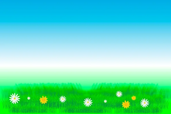 Bakgrund med gräs och blommor — Stock vektor