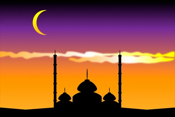 Silueta de mezquitas en la noche de luna — Vector de stock