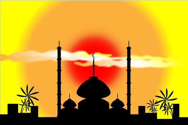 Vector moskee silhouet bij zonsondergang — Stockvector