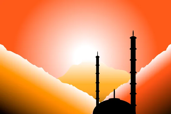 Sílhueta da mesquita vetora ao pôr do sol — Vetor de Stock