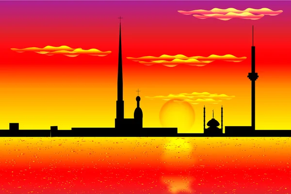 Silhouette of St. Petersburg at sunset — Stock Vector