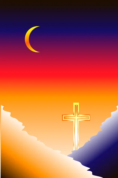 Cross in sunset — Stock Vector